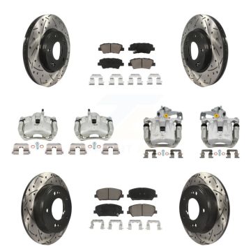 Front Rear Brake Coated Caliper Drill Slotted Rotor Ceramic Pad Kit (10Pc) For Kia Forte KCD-100362C