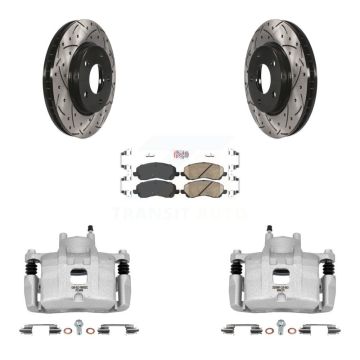 Front Disc Brake Coated Caliper Drilled Slot Rotor Ceramic Pad Kit For Mitsubishi Lancer KCD-100362N