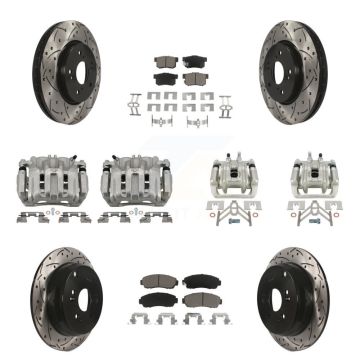 Front Rear Brake Coated Caliper Drill Slotted Rotor Ceramic Pad Kit (10Pc) For Acura RDX KCD-100363C