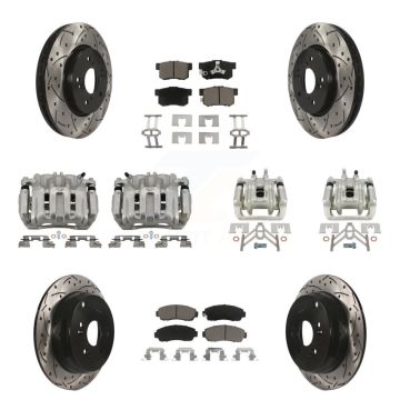 Front Rear Brake Caliper Drill Slotted Rotor Ceramic Pad Kit (10Pc) For Honda CR-V Acura KCD-100364C