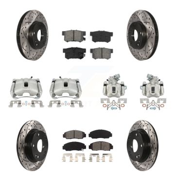 Front Rear Brake Caliper Drill Slotted Rotors Semi-Metallic Pad Kit (10Pc) For Acura CSX KCD-100364S