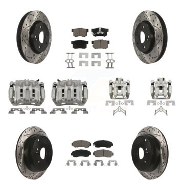 Front Rear Brake Coated Caliper Drilled Slot Rotor Ceramic Pad Kit (10Pc) For Honda CR-V KCD-100365C