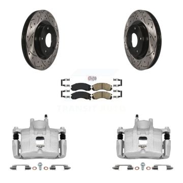 Front Disc Brake Coated Caliper Drilled Slot Rotor Ceramic Pad Kit For Mitsubishi Lancer KCD-100365N