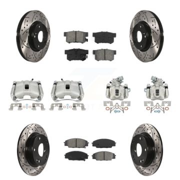 Front Rear Brake Caliper Drill Slotted Rotors Semi-Metallic Pad Kit (10Pc) For Acura CSX KCD-100365S