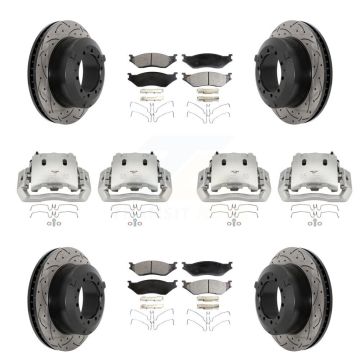 Front Rear Caliper Drilled Slot Rotor Ceramic Pad Kit (10Pc) For International TerraStar KCD-100365T