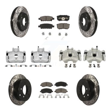 Front Rear Brake Caliper Drilled Slot Rotor Ceramic Pad Kit (10Pc) For Mitsubishi Lancer KCD-100366C