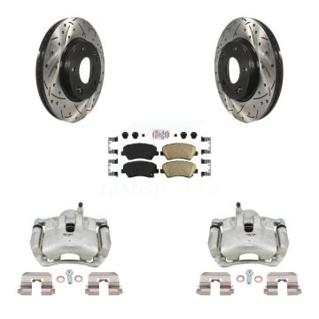 Front Brake Caliper Drill Slotted Rotor Ceramic Pad Kit For Hyundai Elantra GT Kia Forte KCD-100366N