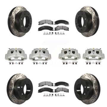 Front Rear Brake Caliper Drill Slot Rotor Semi-Metallic Pad Kit (10Pc) For GMC Chevrolet KCD-100366P