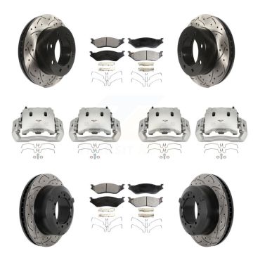 Front Rear Disc Brake Coated Caliper Drilled Slotted Rotors & Ceramic Pad Kit (10Pc) For KCD-100366T