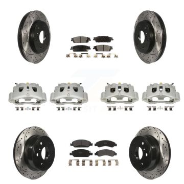 Front Rear Disc Brake Coated Caliper Drilled Slot Rotor Semi-Metallic Pad Kit (10Pc) For KCD-100367P