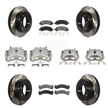 Front Rear Brake Caliper Drill Slot Rotor Semi-Metallic Pad Kit (10Pc) For Chevrolet GMC KCD-100367S