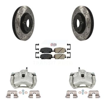 Front Disc Brake Coated Caliper Drilled Slot Rotor Ceramic Pad Kit For 2014 Kia Forte SX KCD-100368N