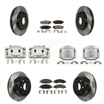 Front Rear Brake Caliper Drill Slot Rotor Semi-Metallic Pad Kit (10Pc) For GMC Sierra XL KCD-100368P