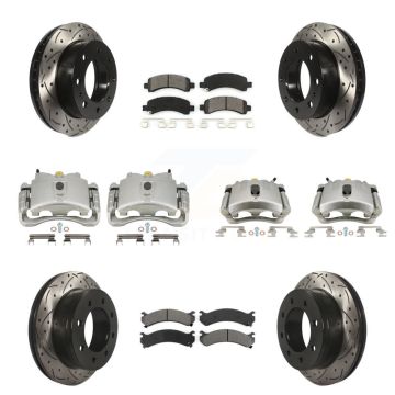 Front Rear Brake Caliper Drill Slotted Rotor Semi-Metallic Pad Kit (10Pc) For GMC Savana KCD-100368S