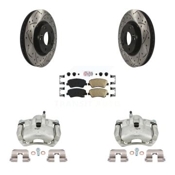 Front Disc Brake Coated Caliper Drilled Slot Rotor Ceramic Pad Kit For 2014 Kia Forte SX KCD-100369N