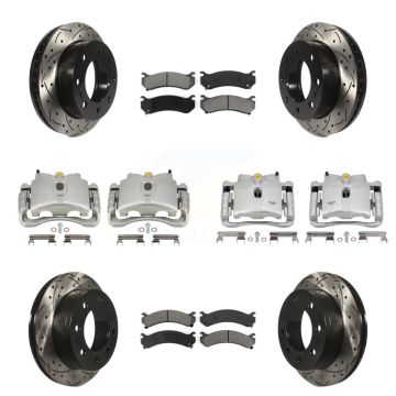 Front Rear Brake Caliper Drill Slot Rotor Semi-Metallic Pad Kit (10Pc) For GMC Chevrolet KCD-100369S