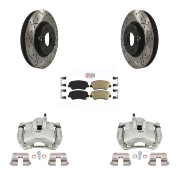 Front Disc Brake Coated Caliper Drilled Slot Rotor Ceramic Pad Kit For 2014 Kia Forte SX KCD-100370N