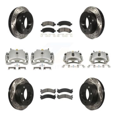 Front Rear Brake Caliper Drill Slot Rotor Semi-Metallic Pad Kit (10Pc) For Chevrolet GMC KCD-100370S