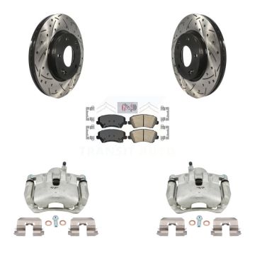 Front Brake Caliper Drill Slotted Rotor Ceramic Pad Kit For Kia Forte Hyundai Elantra GT KCD-100371N