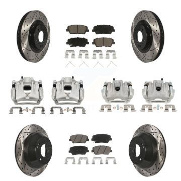 Front Rear Brake Coated Caliper Drill Slot Rotors Ceramic Pad Kit (10Pc) For Kia Sorento KCD-100372C