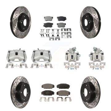 Front Rear Brake Caliper Drill Slotted Rotors Semi-Metallic Pad Kit (10Pc) For Acura CSX KCD-100372P