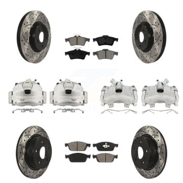 Front Rear Brake Caliper Drilled Slot Rotor Semi-Metallic Pad Kit (10Pc) For Ford Escape KCD-100373S