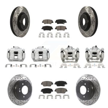 Front Rear Brake Caliper Drill Slot Rotors Ceramic Pad Kit (10Pc) For Hyundai Sonata Kia KCD-100374C