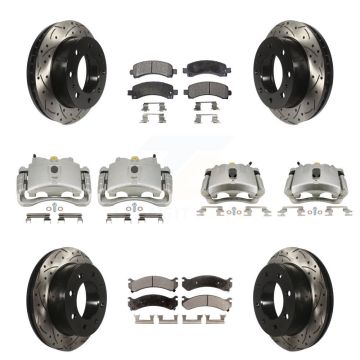 Front Rear Brake Caliper Drill Slot Rotor Semi-Metallic Pad Kit (10Pc) For Chevrolet GMC KCD-100374P