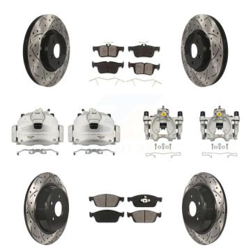 Front Rear Brake Caliper Drilled Slot Rotor Semi-Metallic Pad Kit (10Pc) For Ford Escape KCD-100374S