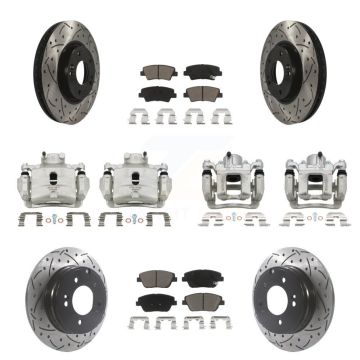 Front Rear Brake Caliper Drill Slot Rotor Ceramic Pad Kit (10Pc) For Hyundai Sonata 2.0L KCD-100375C