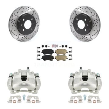Front Brake Coated Caliper Drilled Slot Rotor Ceramic Pad Kit For Hyundai Accent Kia Rio KCD-100375N