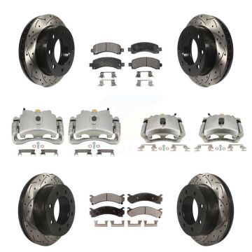 Front Rear Brake Caliper Drill Slotted Rotor Semi-Metallic Pad Kit (10Pc) For GMC Savana KCD-100375P