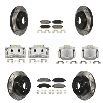 Front Rear Brake Caliper Drill Slot Rotor Semi-Metallic Pad Kit (10Pc) For Chevrolet GMC KCD-100375S