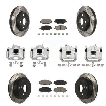 Front Rear Brake Coat Caliper Drill Slot Rotors Ceramic Pad Kit (10Pc) For Jeep Wrangler KCD-100376C