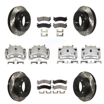Front Rear Brake Caliper Drill Slot Rotor Semi-Metallic Pad Kit (10Pc) For GMC Chevrolet KCD-100376P