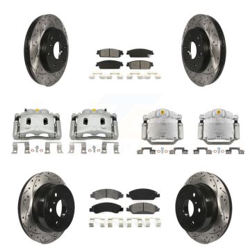 Front Rear Brake Caliper Drill Slot Rotor Semi-Metallic Pad Kit (10Pc) For Chevrolet GMC KCD-100376S