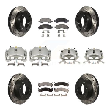Front Rear Brake Caliper Drill Slot Rotor Semi-Metallic Pad Kit (10Pc) For Chevrolet GMC KCD-100377P