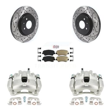 Front Brake Caliper Drill Slot Rotor Ceramic Pad Kit For Kia Rio With 14" Factory Wheels KCD-100378N
