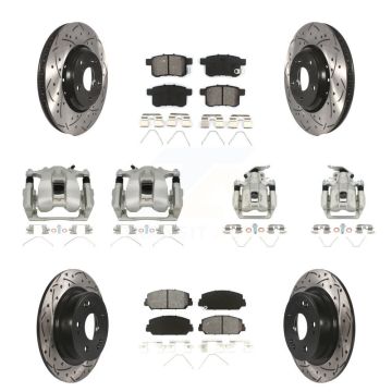 Front Rear Brake Caliper Drill Slot Rotors Semi-Metallic Pad Kit (10Pc) For Honda Accord KCD-100378S