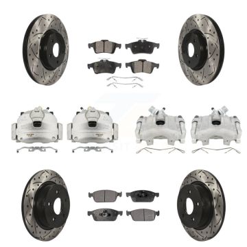 Front Rear Brake Caliper Drilled Slot Rotor Semi-Metallic Pad Kit (10Pc) For Ford Escape KCD-100379P