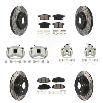 Front Rear Brake Caliper Drill Slot Rotors Semi-Metallic Pad Kit (10Pc) For Honda Accord KCD-100380S