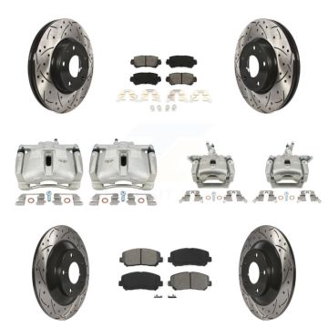 Front Rear Brake Caliper Drill Slotted Rotor Semi-Metallic Pad Kit (10Pc) For Mazda CX-5 KCD-100382S