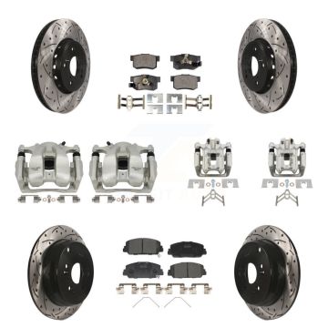 Front Rear Brake Caliper Drill Slot Rotor Ceramic Pad Kit (10Pc) For 2016-2018 Acura RDX KCD-100382T