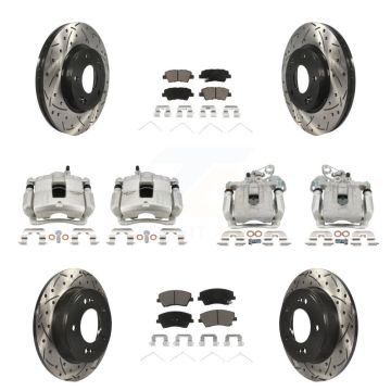 Front Rear Brake Caliper Drill Slotted Rotors Ceramic Pad Kit (10Pc) For Hyundai Elantra KCD-100383C