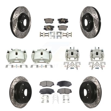 Front Rear Brake Caliper Drill Slotted Rotor Ceramic Pad Kit (10Pc) For 05-06 Honda CR-V KCD-100383T