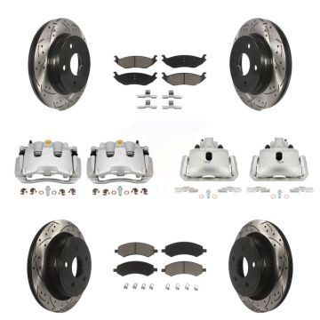 Front Rear Brake Caliper Drill Slotted Rotor Ceramic Pad Kit (10Pc) For Ram 1500 Classic KCD-100384C