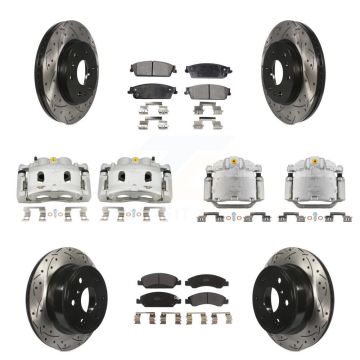 Front Rear Brake Caliper Drill Slot Rotor Semi-Metallic Pad Kit (10Pc) For Chevrolet GMC KCD-100384P