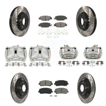 Front Rear Brake Caliper Drill Slotted Rotor Semi-Metallic Pad Kit (10Pc) For Mazda CX-5 KCD-100384S