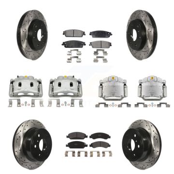 Front Rear Brake Caliper Drill Slot Rotor Semi-Metallic Pad Kit (10Pc) For Chevrolet GMC KCD-100385P