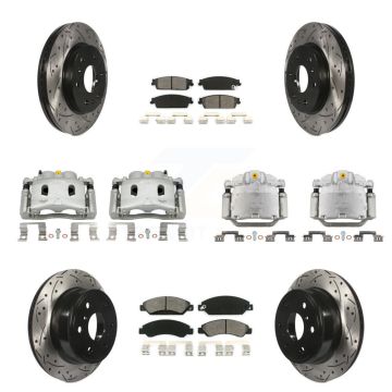 Front Rear Brake Caliper Drill Slot Rotor Semi-Metallic Pad Kit (10Pc) For Chevrolet GMC KCD-100385S